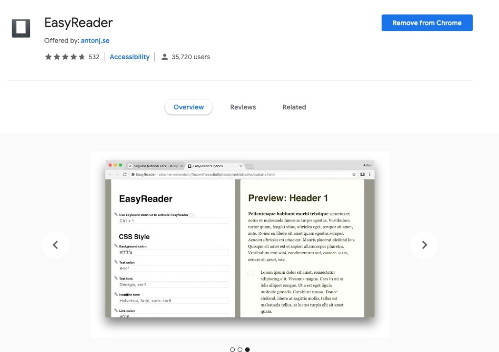 Easy Reader - ең жақсы Chrome кеңейтімі