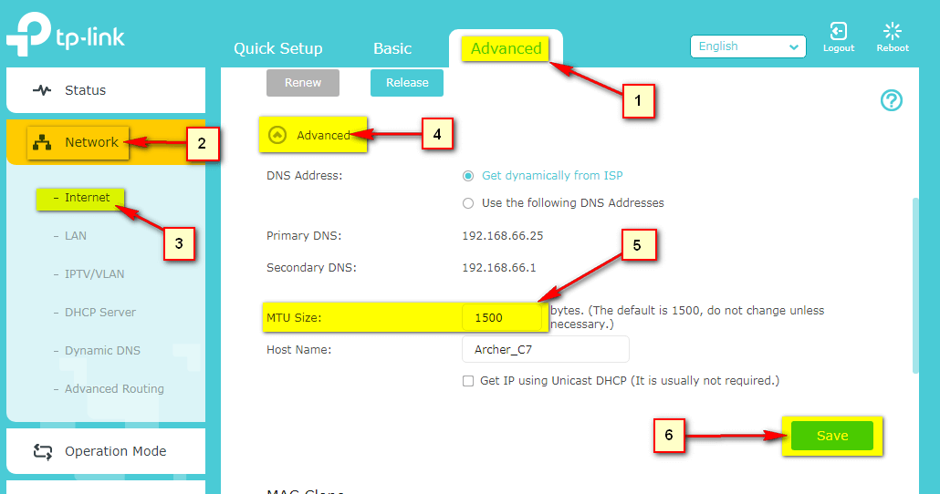 Como modificar o MTU do roteador TP-Link VDSL VN020-F3