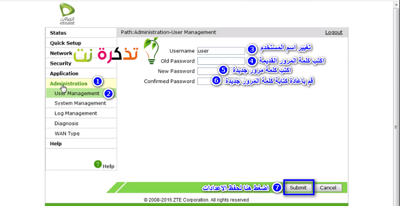 Shintsha iphasiwedi yekhasi le-router ye-Etisalat ZXHN H108N