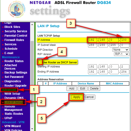 Verander die ip -adres van die netgear -router