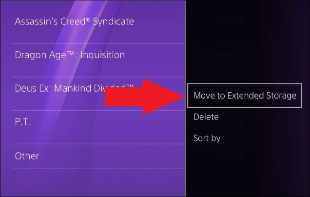 انقل ألعاب ps4 إلى مساحة تخزين ممتدة