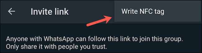 اكتب رابط مجموعة WhatsApp إلى علامة NFC