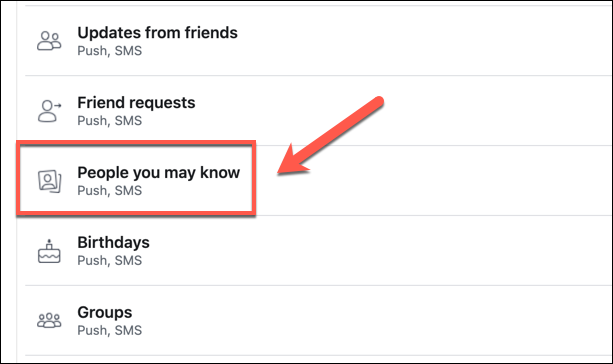 في قائمة "إشعارات" Facebook ، اضغط على خيار "أشخاص قد تعرفهم".