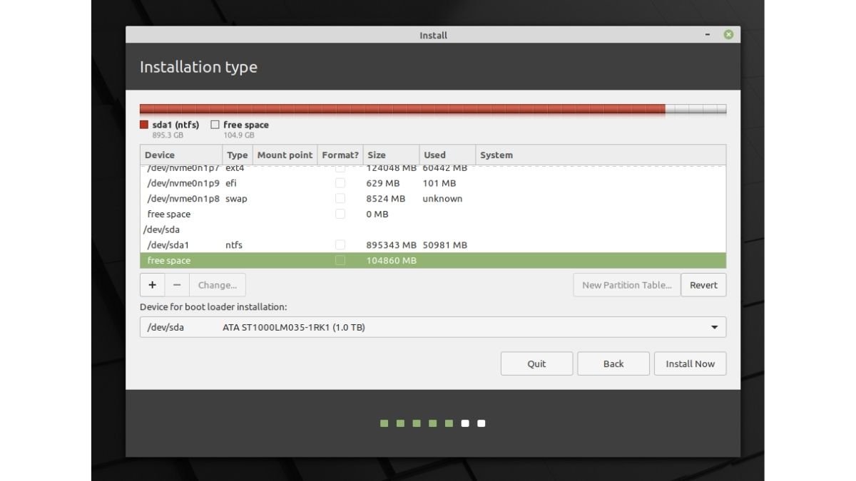 Linux Mint را نصب کنید - پارتیشن ها!