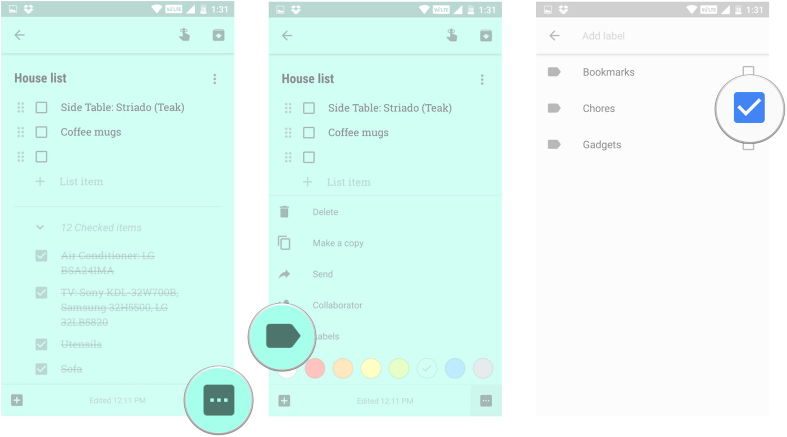 Google Keep إضافة التسمية