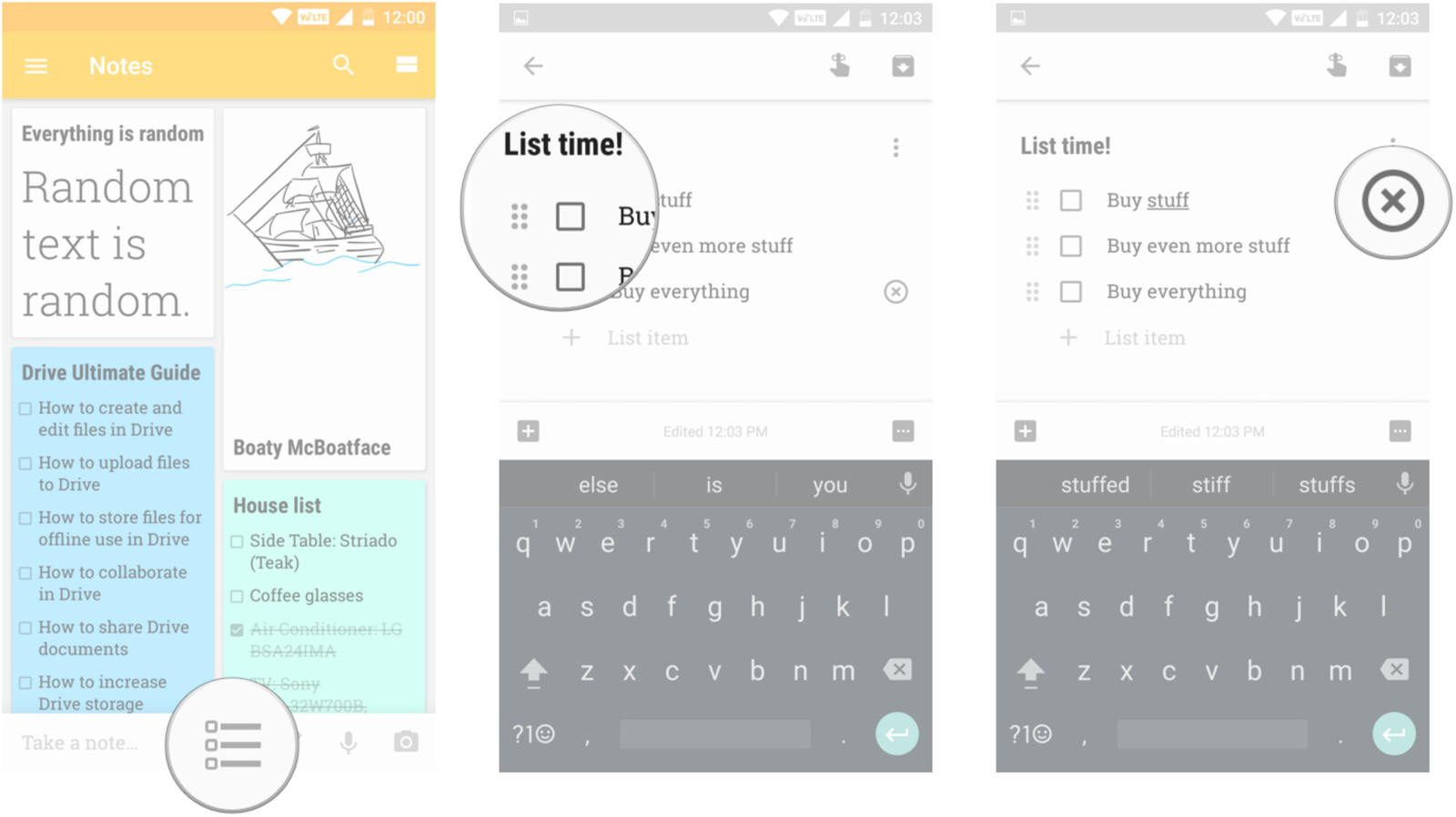 Tilleggsmeny for Google Keep