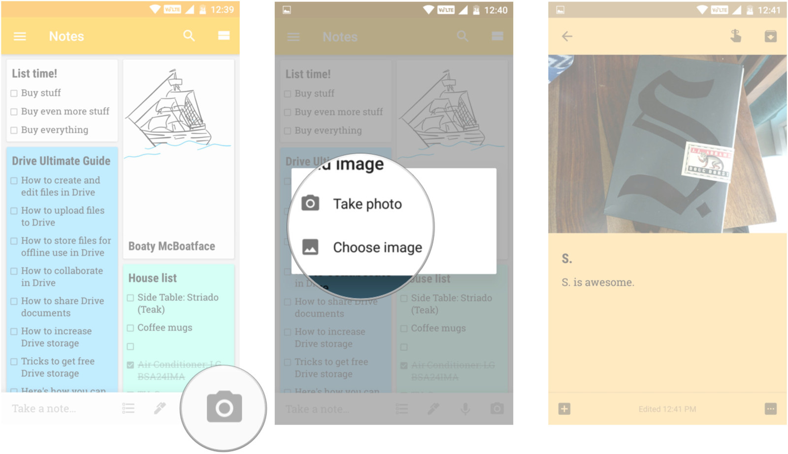 Google Keep Nota fotoğraf ekle