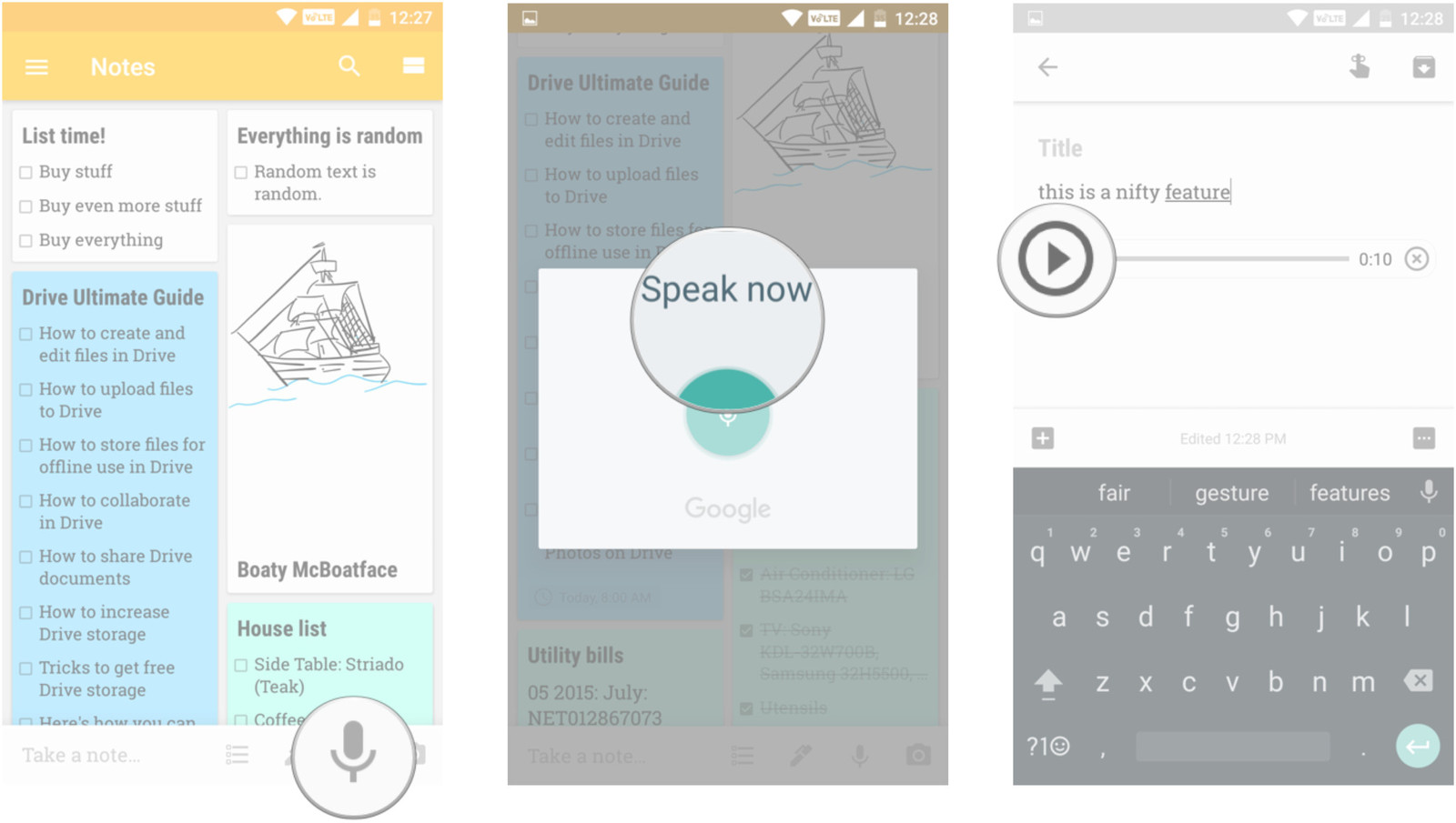 Google Keep الإملاء