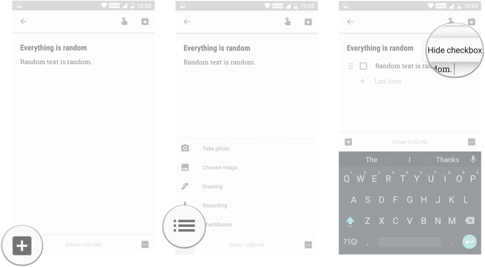 Google Keep የአርትዕ ዝርዝር