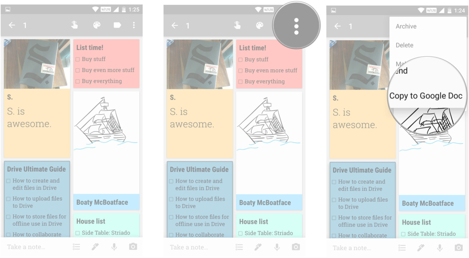 Google Keep ወደ Google ሰነዶች ላክ