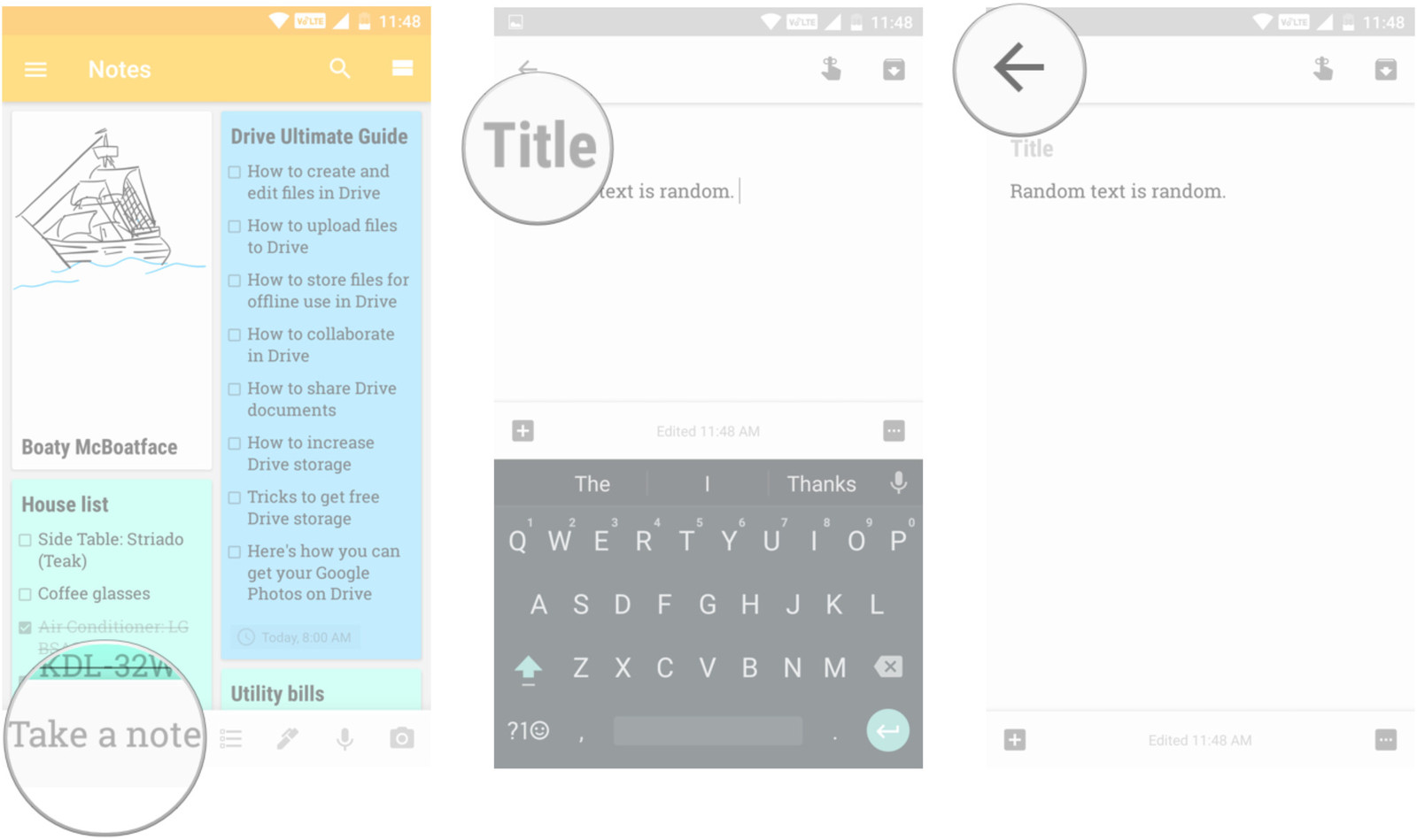 Google Keep إضافة ملاحظة