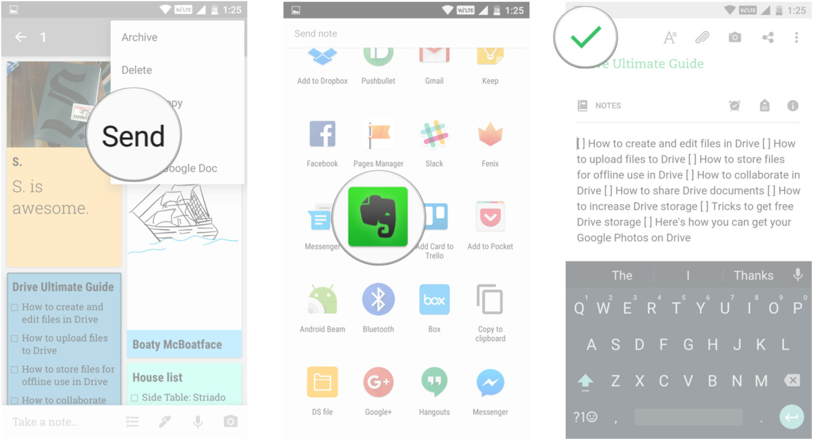 Google Keep التصدير إلى Evernote