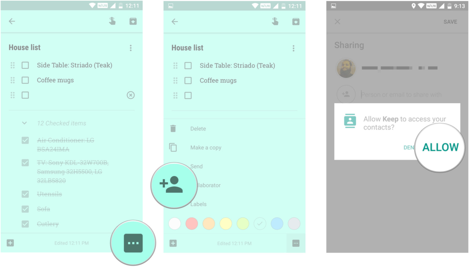 Google Keep သည်မှတ်စုတစ်ခုကိုမျှဝေသည်