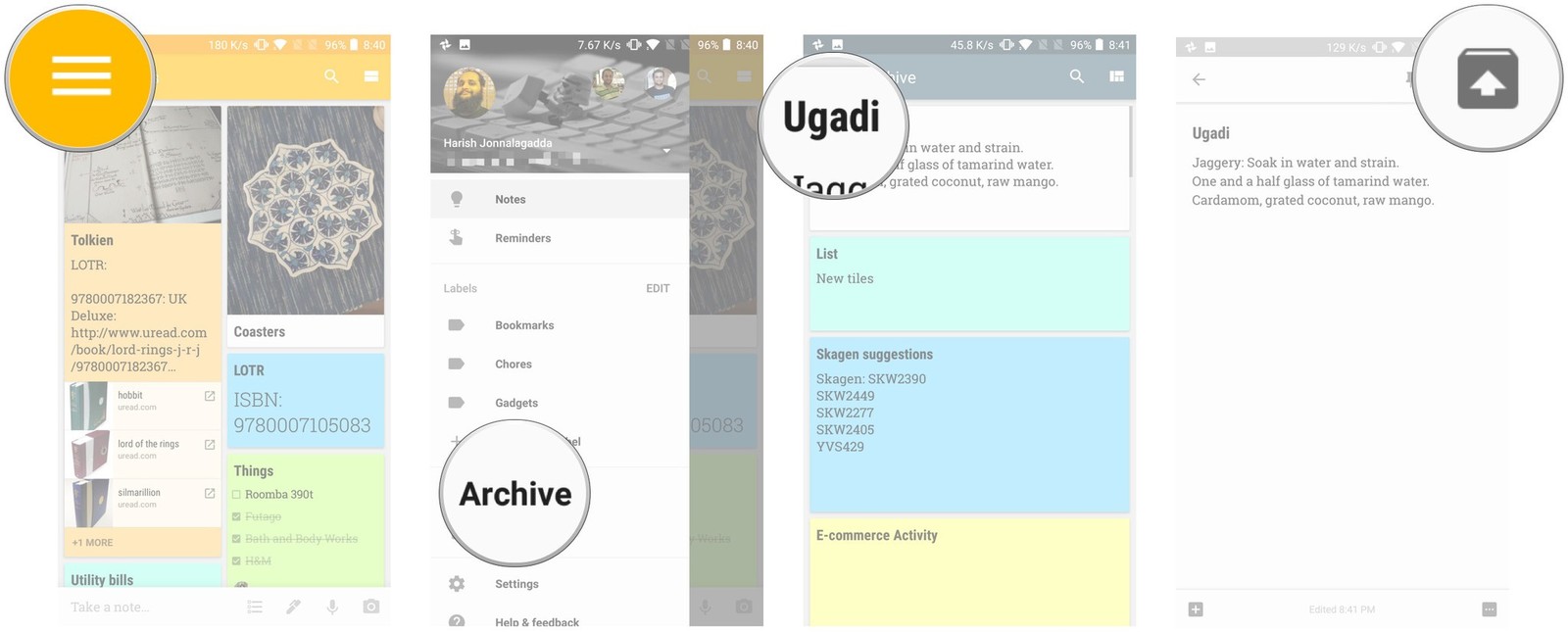 Google Keep eslatmalarini arxivdan chiqaring