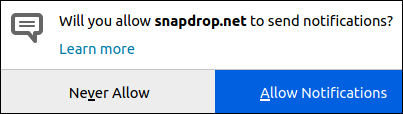 مربع حوار خيارات إخطارات Snapdrop
