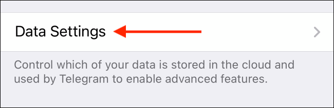 Nhấn vào Cài đặt dữ liệu trong Telegram cho iPhone