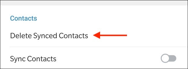 اضغط على حذف جهات الاتصال المتزامنة في Telegram لنظام Android