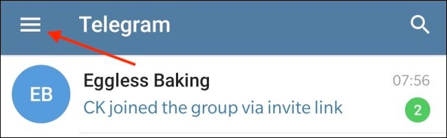 اضغط على القائمة في Telegram لنظام Android