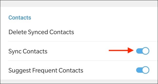 Klicken Sie auf Umschalten, um die Kontaktsynchronisierung in Telegram für Android zu deaktivieren