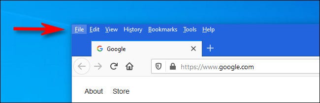 مثال على أشرطة القوائم في Firefox على Windows 10.