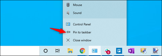 تثبيت اختصار لوحة التحكم بشريط مهام Windows 10