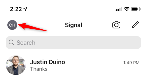 اضغط على شعار ملفك الشخصي في الجزء العلوي الأيسر من تطبيق Signal.