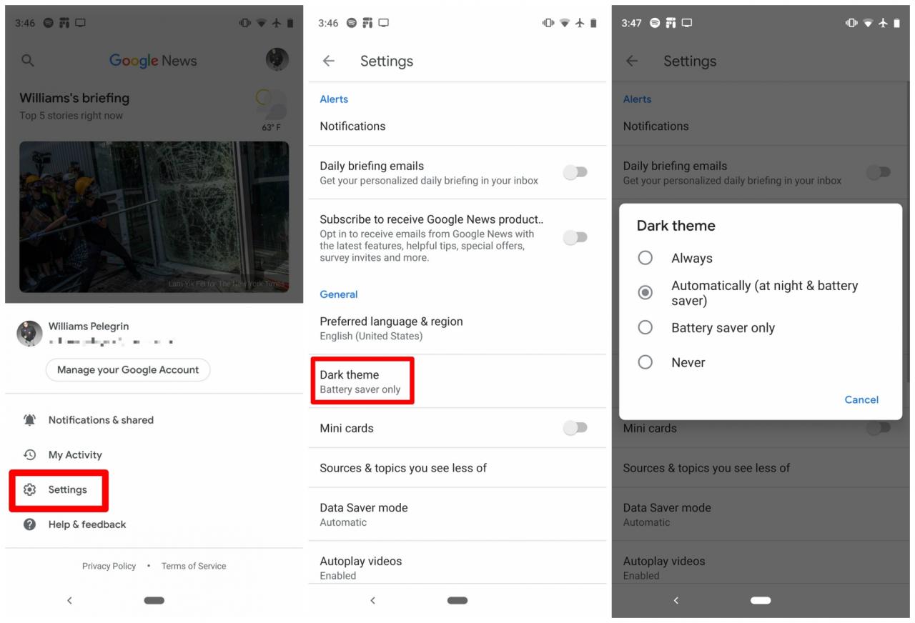 Tema gelap di Google Berita