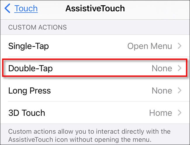 حدد إجراءً مخصصًا في إعدادات AssistiveTouch.