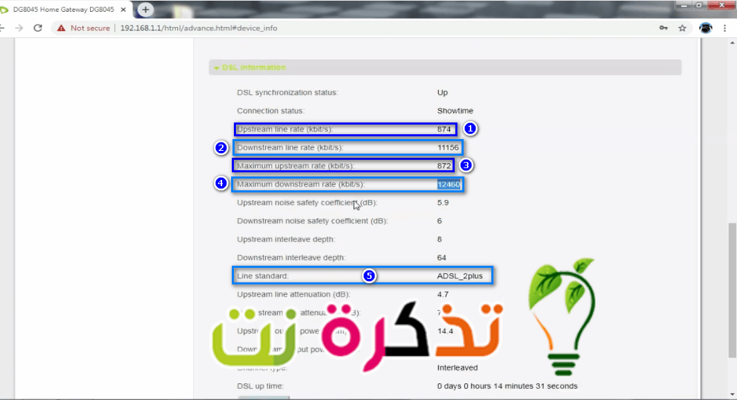 معرفة كفاء الخط الارضي في راوتر اتصالات الجديد vdsl dg 8045