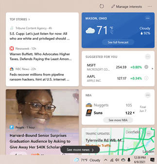 Thời tiết và tin tức trên thanh tác vụ Windows 10
