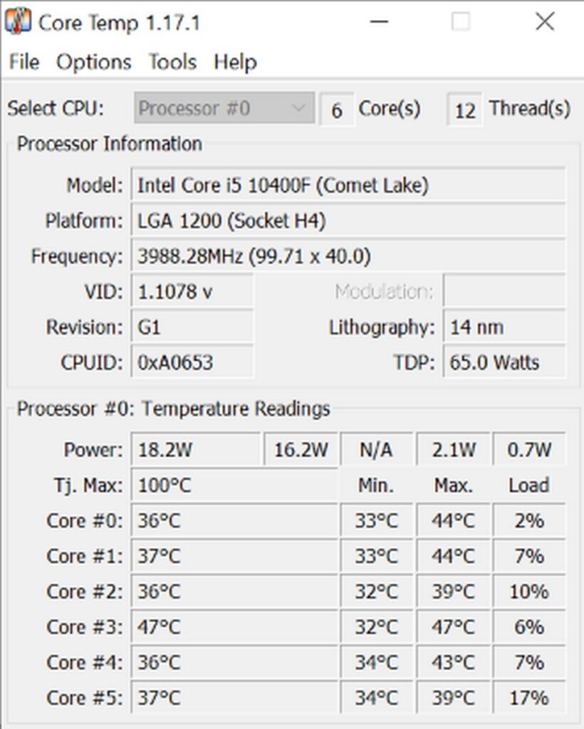 Lelee okpomọkụ CPU site na iji Core Temp