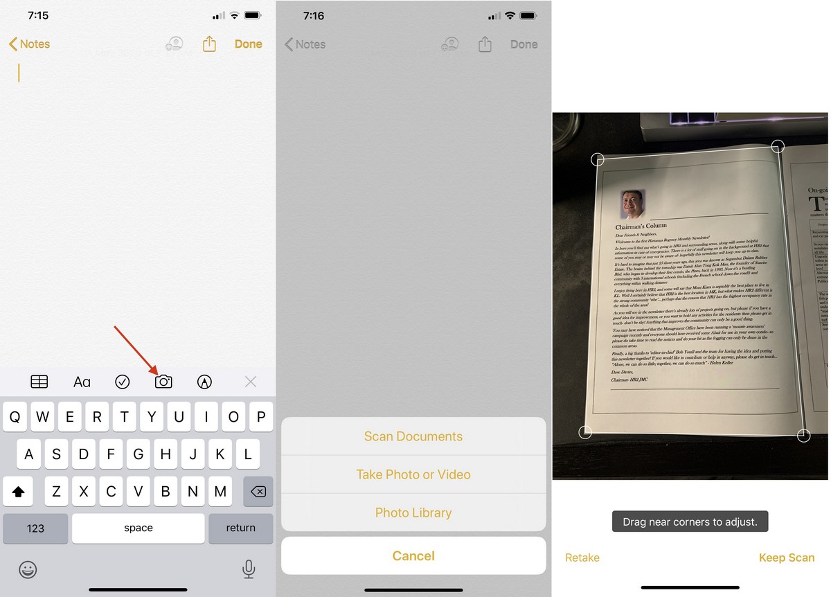 مسح المستندات ضوئيا باستخدام Notes لنظام iOS