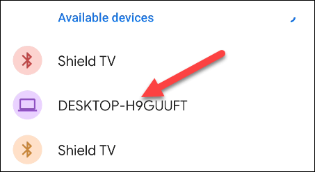 Najděte svůj počítač v seznamu a vyberte jej pro spárování obou zařízení
