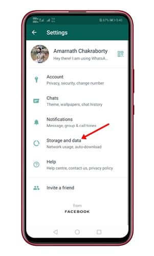 ໃຫ້ຄລິກໃສ່ການເກັບຮັກສາແລະຂໍ້ມູນ