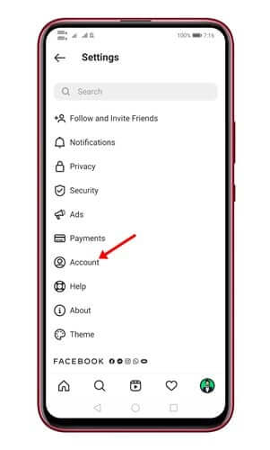 অ্যাকাউন্ট অপশনে ক্লিক করুন