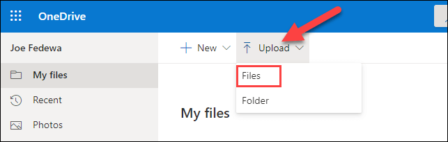 قم بتحديد من القائمة المنسدلة Upload للرفع الملفات ثم اختر Files لعرض الملفات