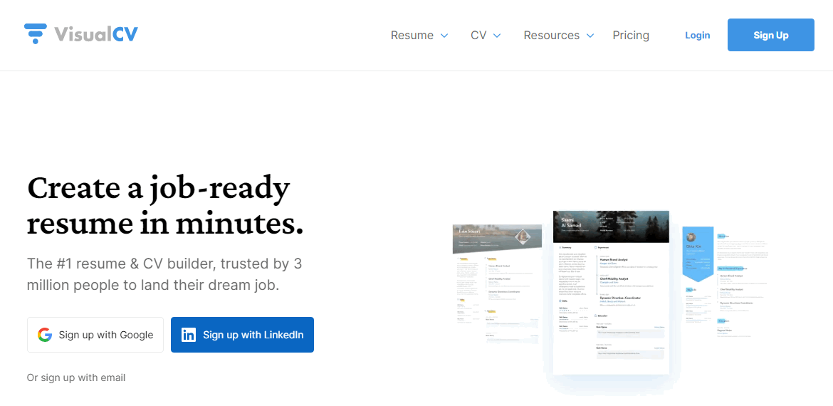 VisualCV -webbplats