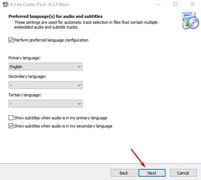 K-Lite-Codec-Pack Chagua lugha ya msingi