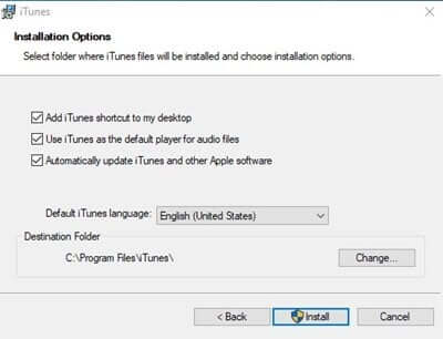 iTunes حدد لغة التثبيت
