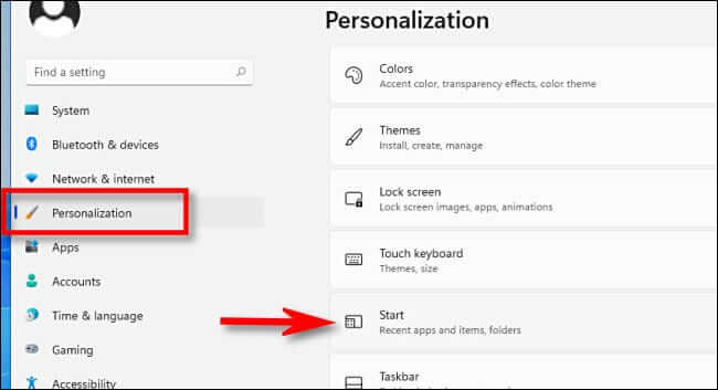 Personalization ကိုနှိပ်ပါ။ ပြတင်းပေါက်၏ညာဘက်ခြမ်းရှိရွေးချယ်စရာများမှတဆင့်အောက်သို့ဆွဲချပြီး "Start" ကိုရွေးပါ။