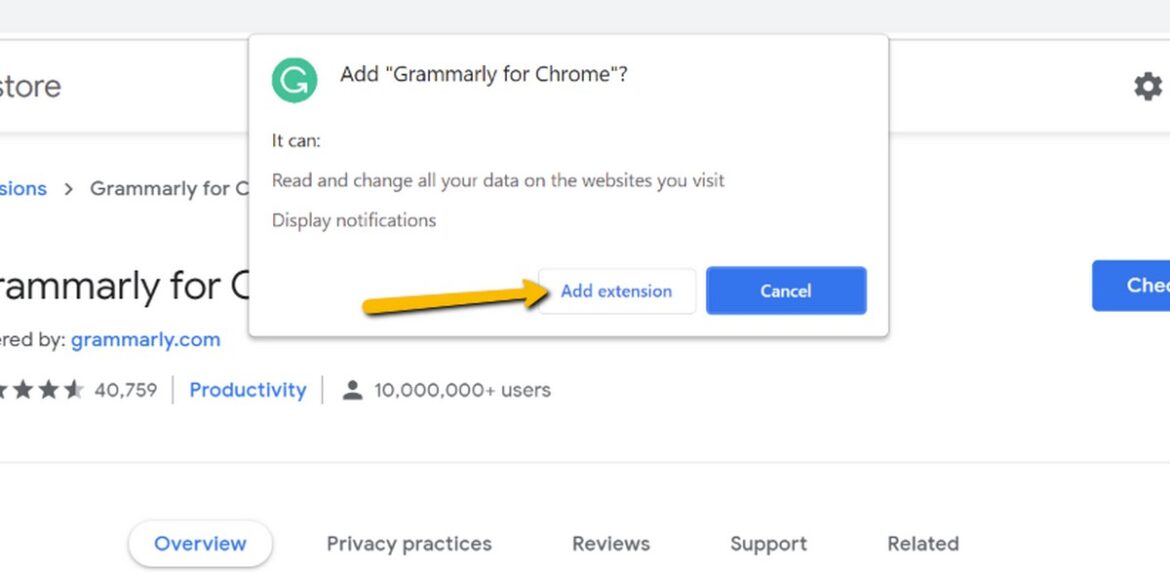 قم بالضغط فوق Add extension