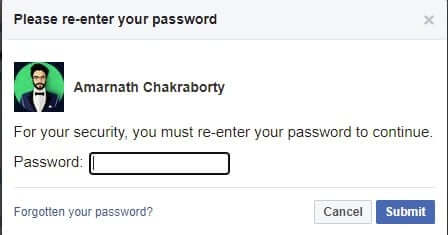 Facebook vraagt ​​je om je accountwachtwoord in te voeren
