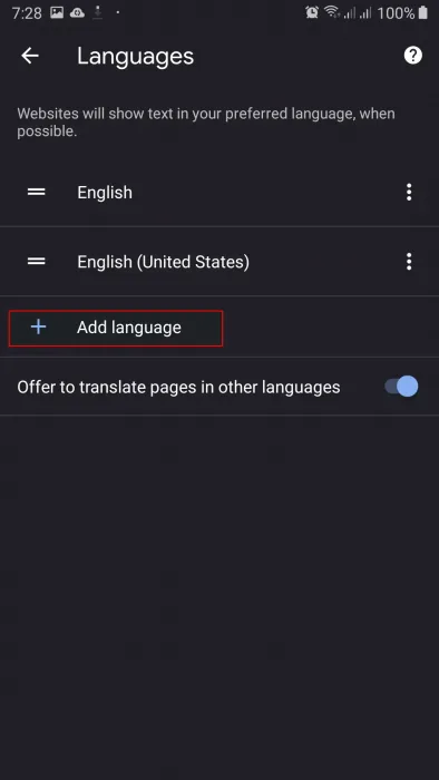 قم بالنقر على اعداد Add Language