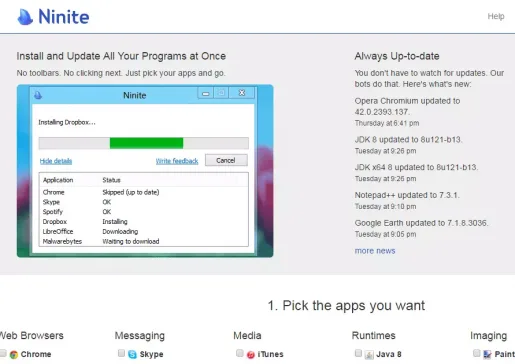Ninite är en webbplats för nedladdning av programvara
