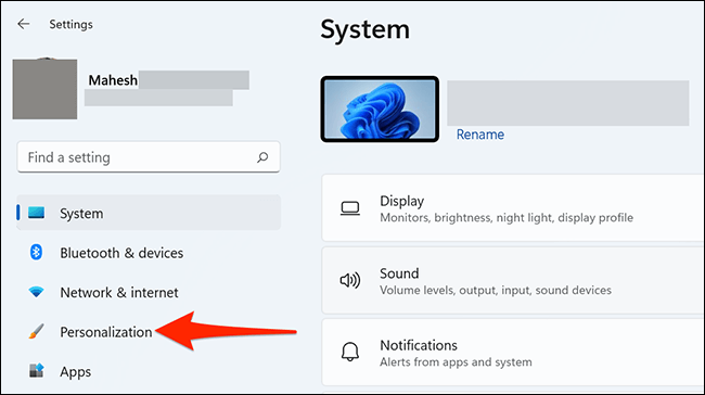 settings personalization