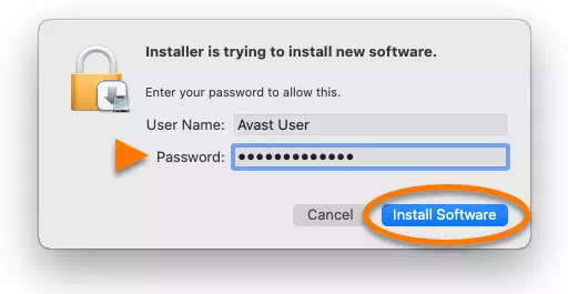 أدخل كلمة المرور التي تستخدمها عند بدء تشغيل جهاز Mac الخاص بك ، وانقر فوق تثبيت البرنامج