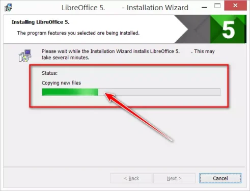 انتظر حتى يتم اكمال تثبيت برنامج ليبر اوفيس