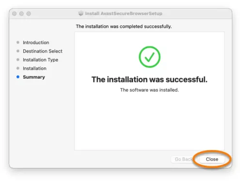 انتظر حتى يقوم برنامج الإعداد بتثبيت Avast Secure Browser على جهاز Mac الخاص بك ، ثم انقر فوق إغلاق