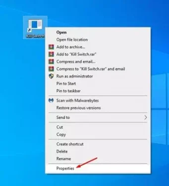 انقر بزر الماوس الأيمن على ملف الاختصار وحدد على الخصائص