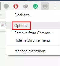ब्लॉक साइट आइकन पर राइट क्लिक करें और विकल्प चुनें